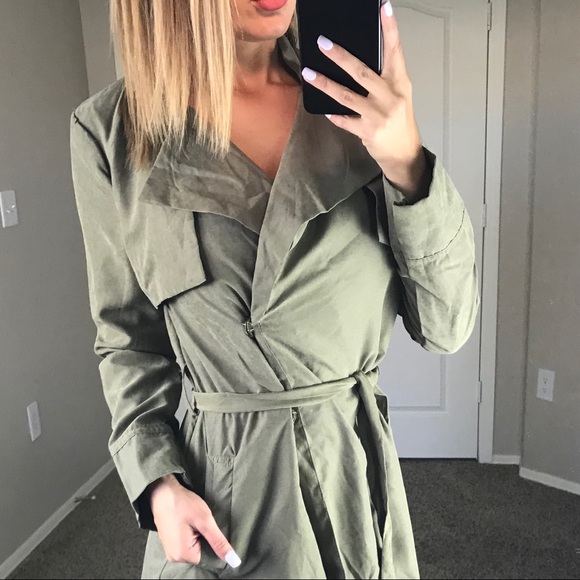 - Olive Suede Trench Jacket - - Picture 5 of 6